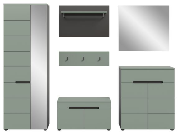 Garderobe Set 6-teilig Cooper in Salbei Gr�n und Basalt Grau, Komplett-Set mit Soft-Close