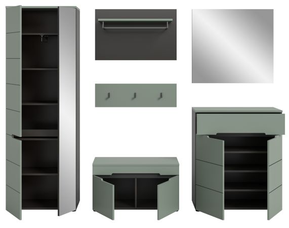 Garderobe Set 6-teilig Cooper in Salbei Gr�n und Basalt Grau, Komplett-Set mit Soft-Close