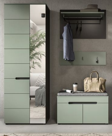 Garderobe Set 4-teilig Cooper in Salbei Gr�n und Basalt Grau 160 cm, Soft-Close