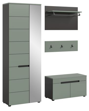 Garderobe Set 4-teilig Cooper in Salbei Gr�n und Basalt Grau 160 cm, Soft-Close