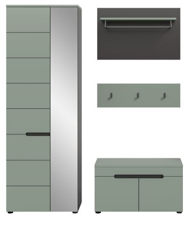 Garderobe Set 4-teilig Cooper in Salbei Gr�n und Basalt Grau 160 cm, Soft-Close
