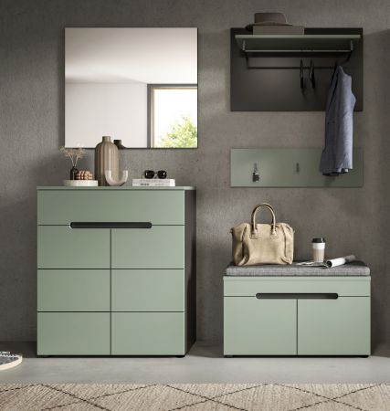 Garderobe Set 5-teilig Cooper in Salbei Gr�n und Basalt Grau 175 cm, Soft-Close