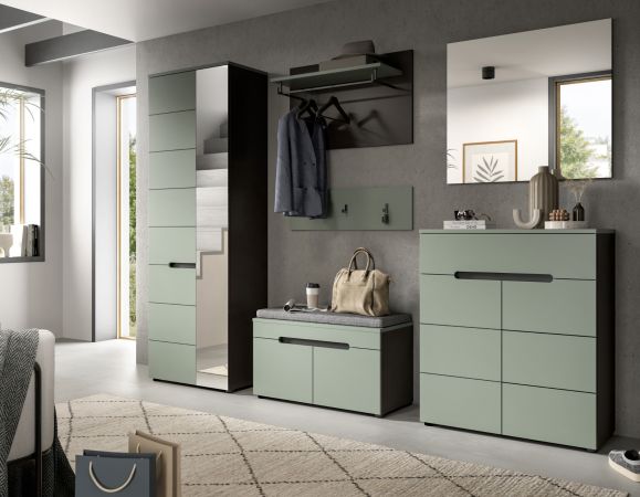 Garderobe Set 5-teilig Cooper in Salbei Gr�n und Basalt Grau 175 cm, Soft-Close