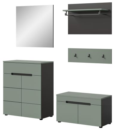 Garderobe Set 5-teilig Cooper in Salbei Gr�n und Basalt Grau 175 cm, Soft-Close