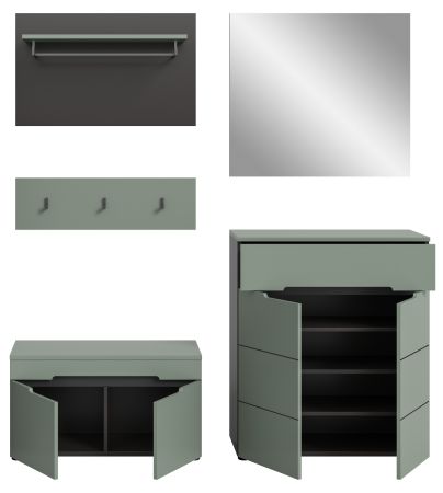 Garderobe Set 5-teilig Cooper in Salbei Gr�n und Basalt Grau 175 cm, Soft-Close
