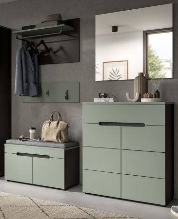 Garderobe Set 2-teilig Cooper in salbei und grau Schuhkommode und Spiegel, Soft-Close