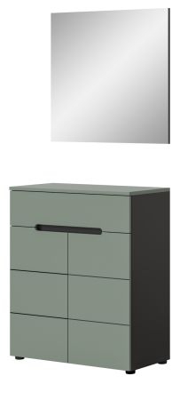 Garderobe Set 2-teilig Cooper in salbei und grau Schuhkommode und Spiegel, Soft-Close