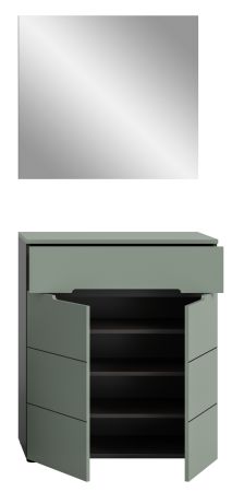 Garderobe Set 2-teilig Cooper in salbei und grau Schuhkommode und Spiegel, Soft-Close