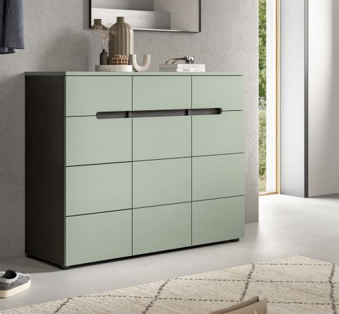 Schuhkommode Cooper in Salbei und Basalt Grau Flurkommode 120 x 94 cm, Soft-Close