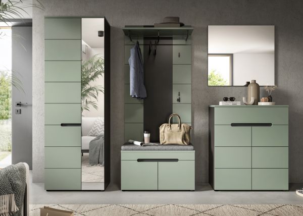 Schuhkommode Cooper in Salbei und Basalt Grau Flurkommode 120 x 94 cm, Soft-Close