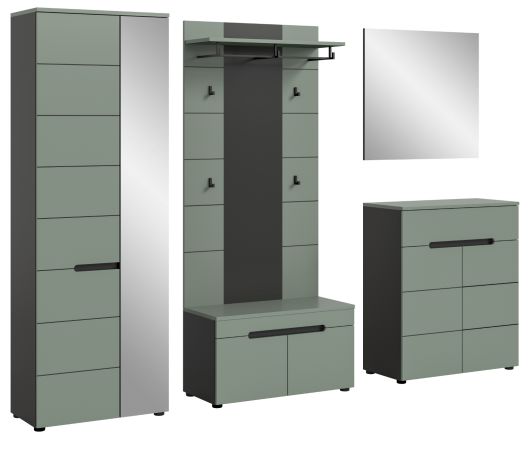 Garderobe Set 5-teilig Cooper in Salbei und Grau 255 cm, Soft-Close