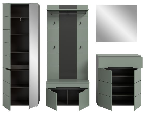 Garderobe Set 5-teilig Cooper in Salbei und Grau 255 cm, Soft-Close