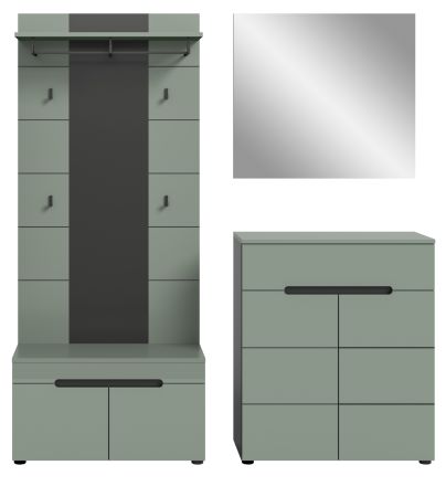 Garderobe Set 4-teilig Cooper in Salbei und Grau 175 cm, Soft-Close