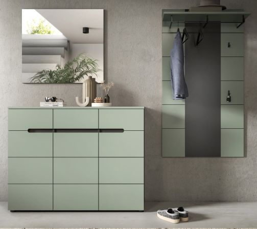 Garderobe Set 3-teilig Cooper in Salbei und Grau 215 cm, Soft-Close