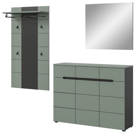 Garderobe Set 3-teilig Cooper in Salbei und Grau 215 cm, Soft-Close
