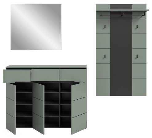 Garderobe Set 3-teilig Cooper in Salbei und Grau 215 cm, Soft-Close
