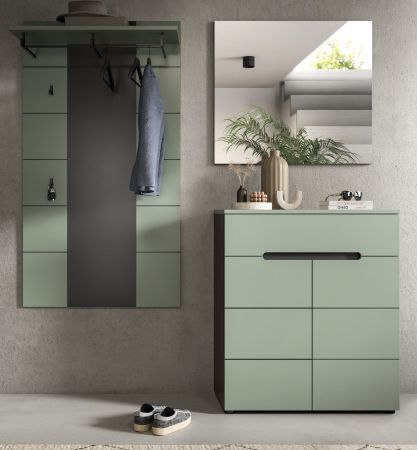 Garderobe Set 3-teilig Cooper in Salbei und Grau 175 cm, Soft-Close