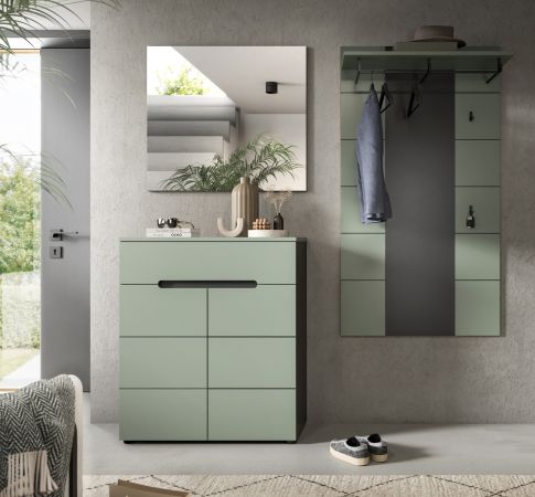 Garderobe Set 3-teilig Cooper in Salbei und Grau 175 cm, Soft-Close