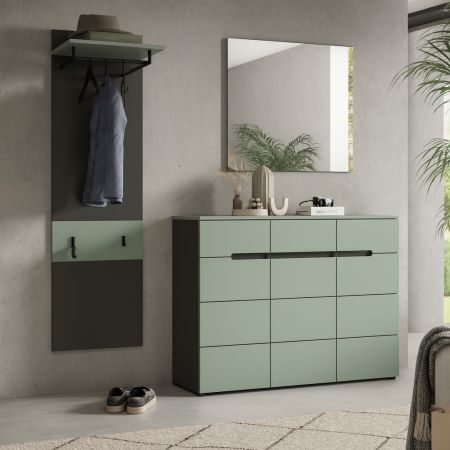 Garderobe Set 3-teilig Cooper in salbei und grau 180 cm, Soft-Close