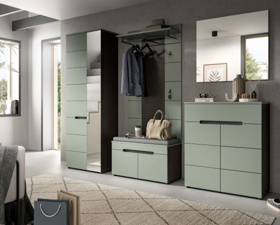Garderobe Set 3-teilig Cooper in salbei und grau 180 cm, Soft-Close