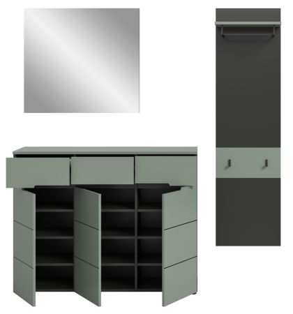 Garderobe Set 3-teilig Cooper in salbei und grau 180 cm, Soft-Close