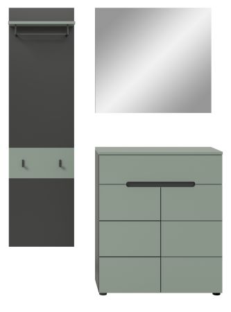 Garderobe Set 3-teilig Cooper in salbei und grau 140 cm, Soft-Close