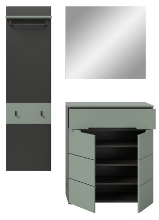 Garderobe Set 3-teilig Cooper in salbei und grau 140 cm, Soft-Close