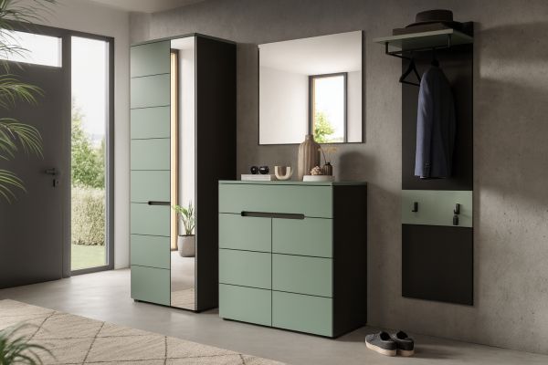 Garderobe Set 4-teilig Cooper in Salbei und Grau 220 cm, Soft-Close
