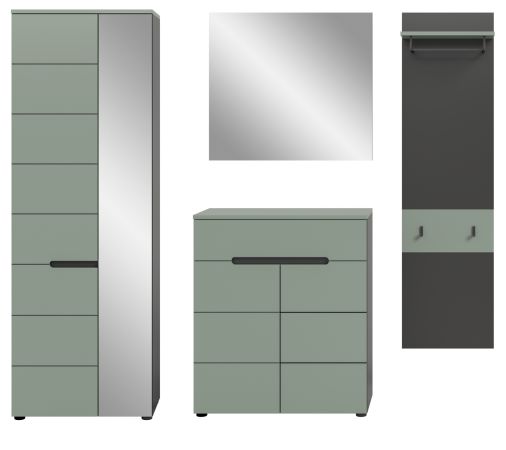 Garderobe Set 4-teilig Cooper in Salbei und Grau 220 cm, Soft-Close