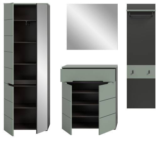Garderobe Set 4-teilig Cooper in Salbei und Grau 220 cm, Soft-Close