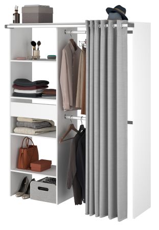 Parisot Kleiderschrank Bari1 in wei� und grau Mehrzweckschrank mit Vorhang 143 x 182 cm