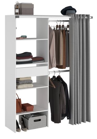 Parisot Kleiderschrank Bari1 in wei� und grau Mehrzweckschrank mit Vorhang 143 x 182 cm