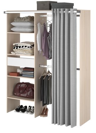Parisot Kleiderschrank Bari2 in Akazie und grau Mehrzweckschrank mit Vorhang 143 x 182 cm