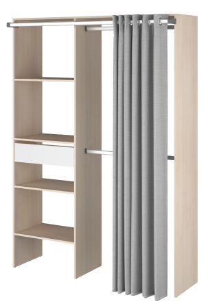 Parisot Kleiderschrank Bari2 in Akazie und grau Mehrzweckschrank mit Vorhang 143 x 182 cm