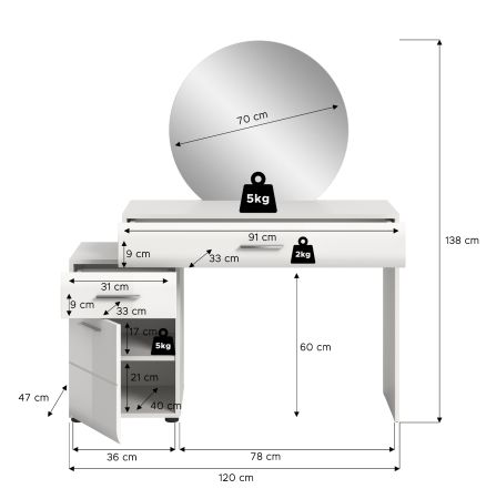 Schminktisch Freeze in wei� Hochglanz Kosmetiktisch mit Spiegel 120 x 138 cm