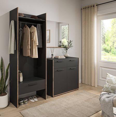 Garderobe Salud in grau und Nox Eiche Kompaktgarderobe 70 x 189 cm