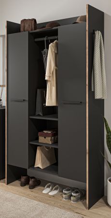 Garderobe Salud in grau und Nox Eiche Kompaktgarderobe 105 x 189 cm