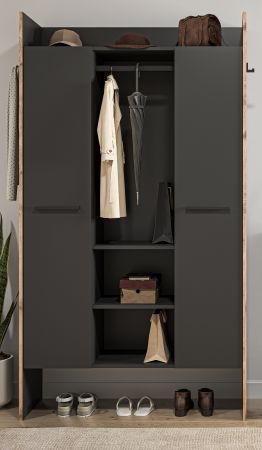 Garderobe Salud in grau und Nox Eiche Kompaktgarderobe 105 x 189 cm