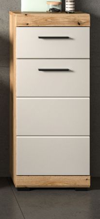 Badezimmer Kommode Shawn in Sand Kashmir und Evoke Eiche Badschrank 37 x 88 cm