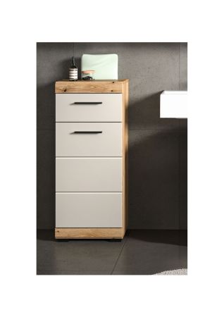 Badezimmer Kommode Shawn in Sand Kashmir und Evoke Eiche Badschrank 37 x 88 cm