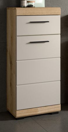 Badezimmer Kommode Shawn in Sand Kashmir und Evoke Eiche Badschrank 37 x 88 cm