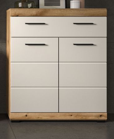 Badezimmer Kommode Shawn in Sand Kashmir und Evoke Eiche Badschrank 74 x 88 cm