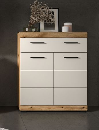 Badezimmer Kommode Shawn in Sand Kashmir und Evoke Eiche Badschrank 74 x 88 cm