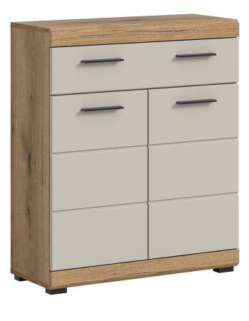 Badezimmer Kommode Shawn in Sand Kashmir und Evoke Eiche Badschrank 74 x 88 cm