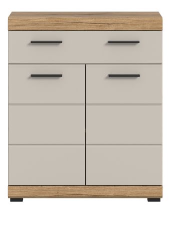 Badezimmer Kommode Shawn in Sand Kashmir und Evoke Eiche Badschrank 74 x 88 cm