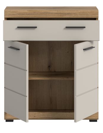 Badezimmer Kommode Shawn in Sand Kashmir und Evoke Eiche Badschrank 74 x 88 cm