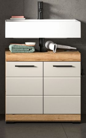 Waschbeckenunterschrank Shawn in Sand Kashmir und Evoke Eiche Badezimmer Unterschrank 60 cm