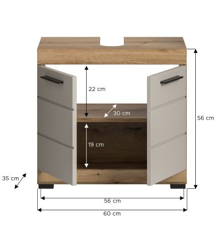 Waschbeckenunterschrank Shawn in Sand Kashmir und Evoke Eiche Badezimmer Unterschrank 60 cm