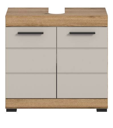 Waschbeckenunterschrank Shawn in Sand Kashmir und Evoke Eiche Badezimmer Unterschrank 60 cm