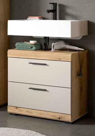 Waschbeckenunterschrank Shawn in Sand Kashmir und Evoke Eiche Badezimmer Unterschrank 60 cm